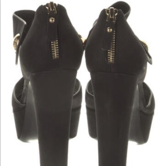 Louis Vuitton Nubuck Gold Button D’Orsay Platform Peeptoe Block Heel Sandal 41 - Picture 4 of 13